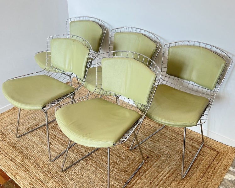 Authentic Early 2000s Bertoia Wire Side Chairs With Leather Pads (Set Of Five) Carousel 1
