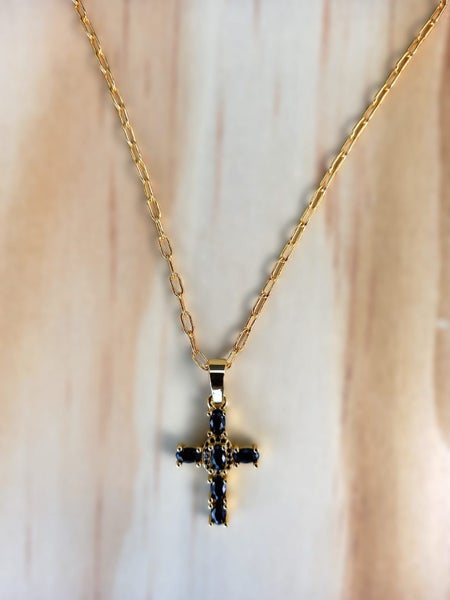 Black Onyx Cross Necklace, Gold Filled Black Onyx Cross Necklace Carousel 2