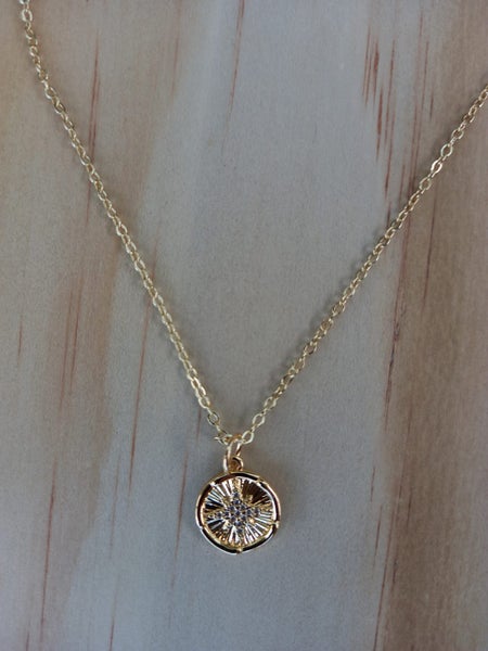 Gold Sunburst CZ Necklace, Gold Filled Sunburst Cubic Zirconia Necklace Carousel 1