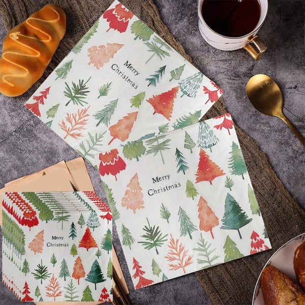 Bulk Xmas Party Napkins - Disposable 2-Layer Cocktail Napkins with Tree Pri Carousel 1