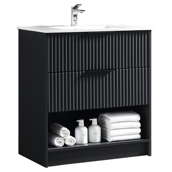 Fremont Floor Vanity with Arc Top 800mm - Matte Black Carousel 2