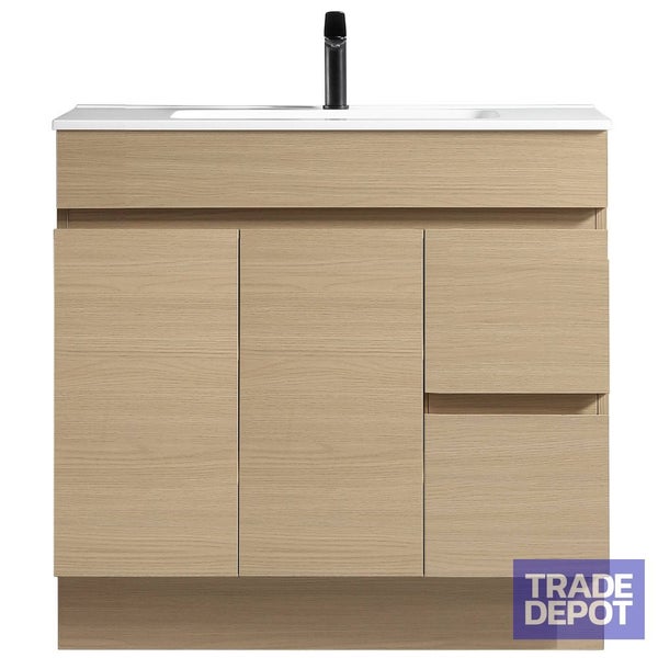 Novo Natural Oak Floor Vanity with Ceramic Top - 900mm Carousel 1