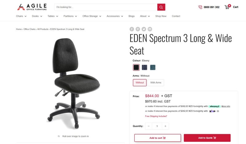 Eden Spectrum 3 Office Chair with Large Seat (Deep Cleaned) Carousel 2