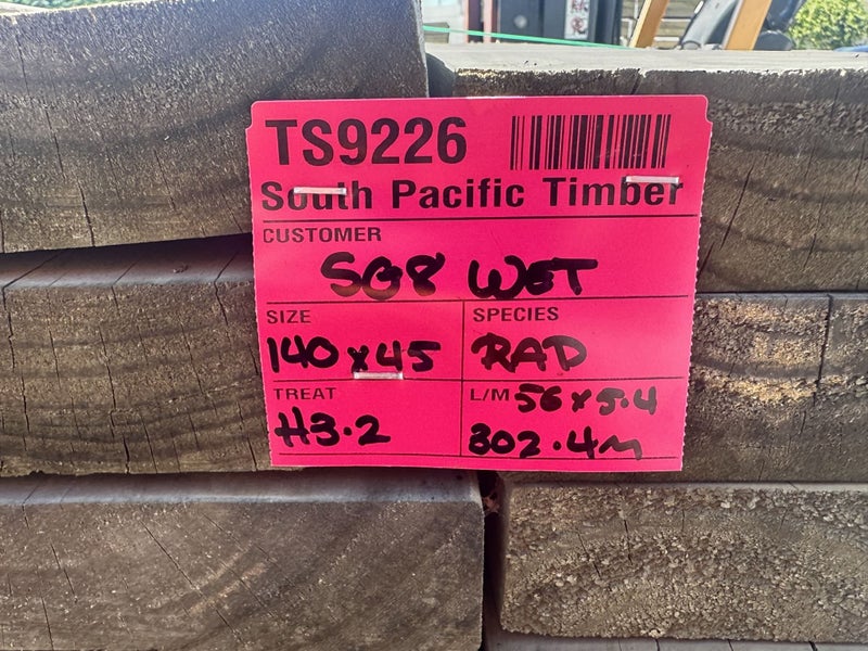 PINE FRAMING - SG8 WET - DOWNFALL - 140 x 45mm - H3.2 MG - 302.4m - TS922664672350010369112