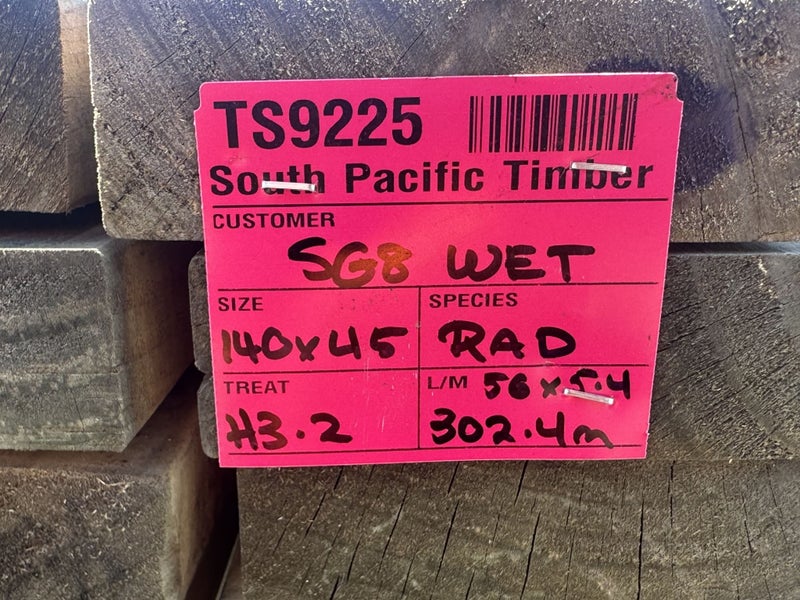 PINE FRAMING - SG8 WET - DOWNFALL - 140 x 45mm - H3.2 MG - 302.4m - TS922564673105948417112