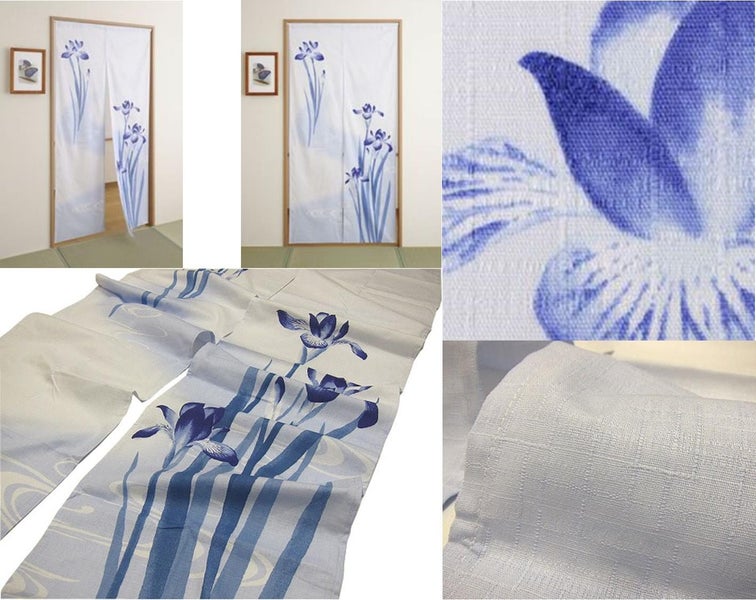 Japanese noren, doorway curtain. Privacy or decor. 100% cotton IRISES IN BLUE Carousel 2