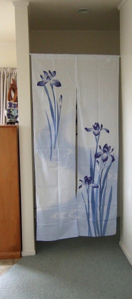 Japanese noren, doorway curtain. Privacy or decor. 100% cotton IRISES IN BLUE Carousel 1