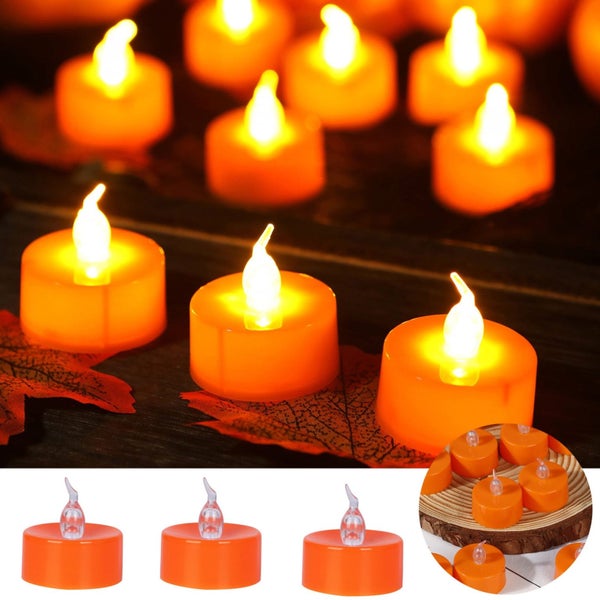 Halloween 12Pack Orange Tea Light Candles Battery Powered LED Tea Lights Wi Carousel 1
