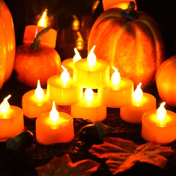 Halloween 12Pack Orange Tea Light Candles Battery Powered LED Tea Lights Wi Carousel 9