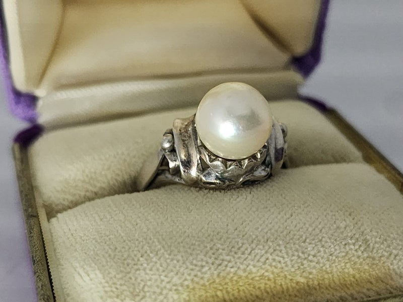 Antique 18ct White Gold Pearl Ring $1 Reserve Carousel 2