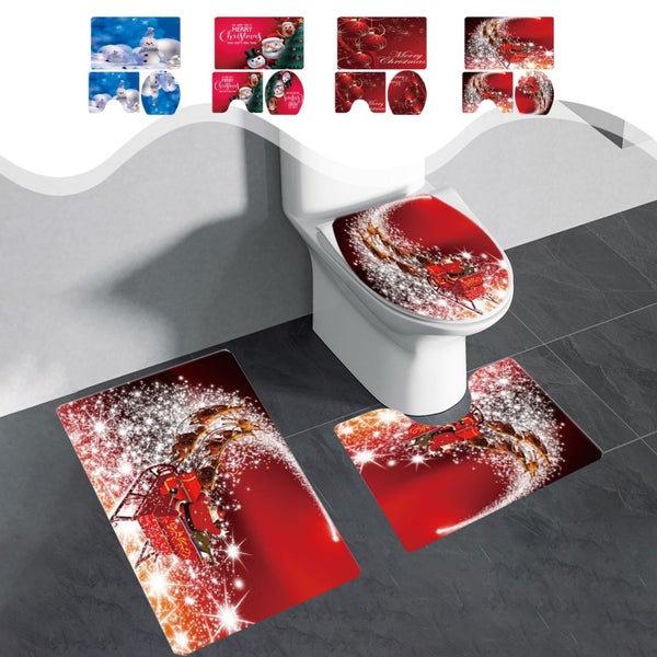 Bathroom Mat Set ! Christmas Bathroom Mat Set, 3 Piece Non Slip Bath Mats, Carousel 1