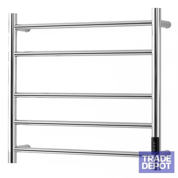 5 Bar 600mm Round Profile Heated Towel Rail With Timer - Chrome Carousel 1