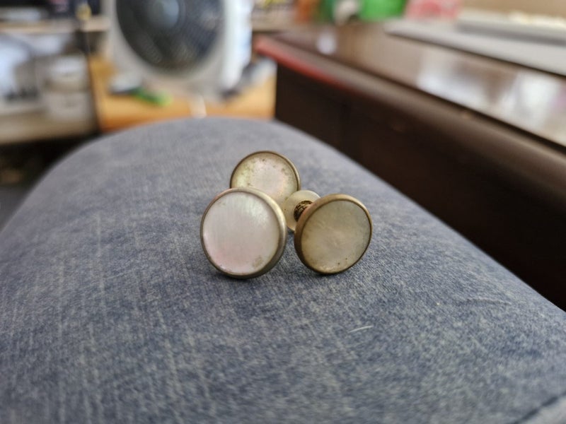 Vintage Gilt Mother-of-Pearl Tuxedo Shirt Studs Carousel 1