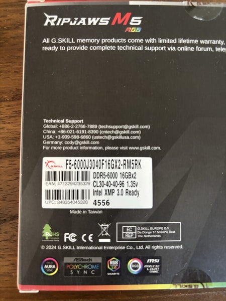 G.SKILL Ripjaws M5 RGB for Intel XMP 32GB 6000Mhz DDR5 Desktop RAM Kit - Black64680816117890112