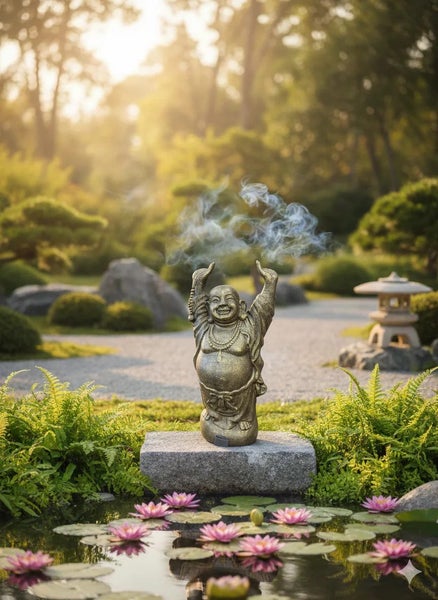 Laughing Buddha Statue - Fiber Cement - 90cms - Gold with Black Contours Carousel 1