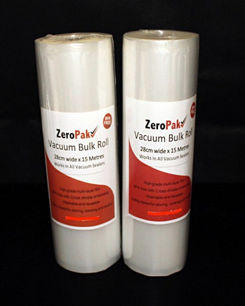**ZEROPAK**VACUUM ROLL FILM**28cm wide x 15m BULK ROLL ** TWO PACKS** Carousel 1