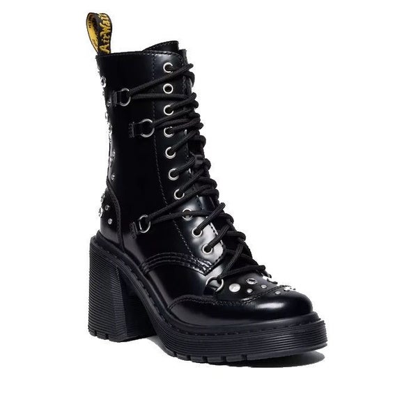 Dr Martens Chesney Hardware Flare Heeled Boot Black Carousel 1