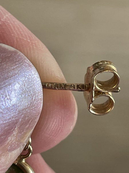 9ct gold and peridot deco style drop earrings Carousel 5