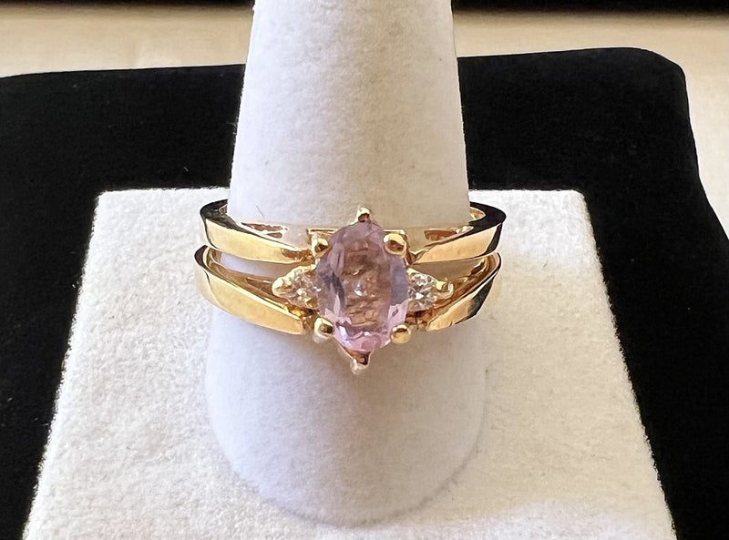 Reversible Gold Tone Flip Ring with Crystal Cluster & Lavender Stone, Size Q 1/4 Carousel 2