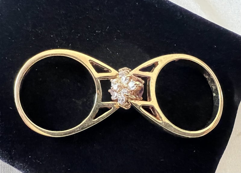 Reversible Gold Tone Flip Ring with Crystal Cluster & Lavender Stone, Size Q 1/4 Carousel 14