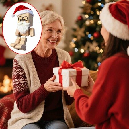 Christmas Shaking Wooden Man Figurine Handmade Dashboard Toy with 12 Funny Faces Carousel 11