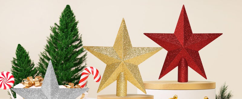 Christmas Tree Topper 20cm Gold Star Tree Topper,Glitter Shatterproof Christmas Carousel 2