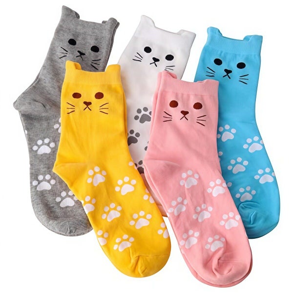 5 Pairs Women Cat Socks Funny Animal Socks Funny Casual Birthday Socks Christmas Carousel 1