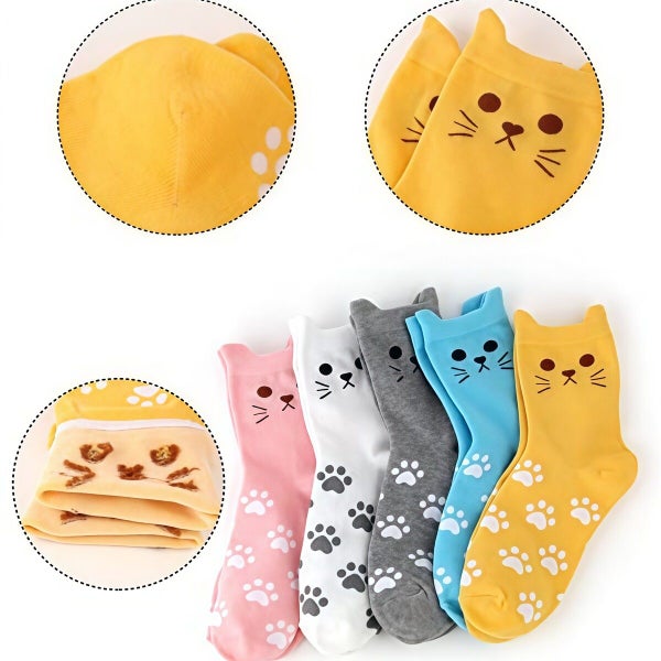 5 Pairs Women Cat Socks Funny Animal Socks Funny Casual Birthday Socks Christmas Carousel 2