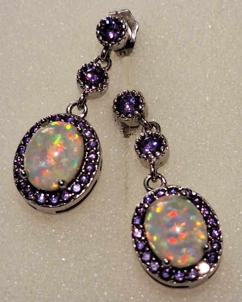 OPAL & AMETHYST STERLING SILVER EARRINGS Carousel 1
