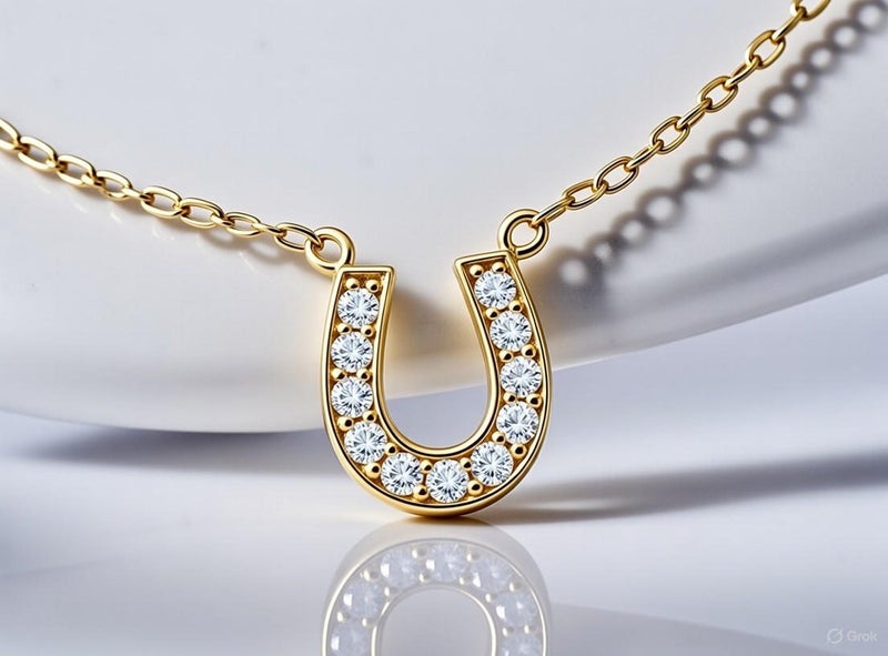 Vintage Solid 14ct Yellow Gold Horseshoe Necklace with Sparkling Stones, 47.5 cm Carousel 1