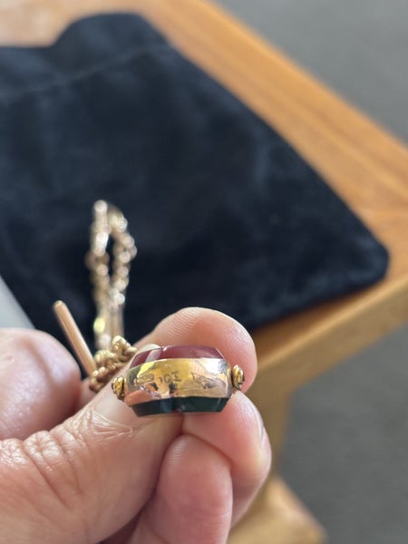 Antique 9ct Rose Gold Chain Carnelian Bloodstone Fob pendant W.J.P England Carousel 2