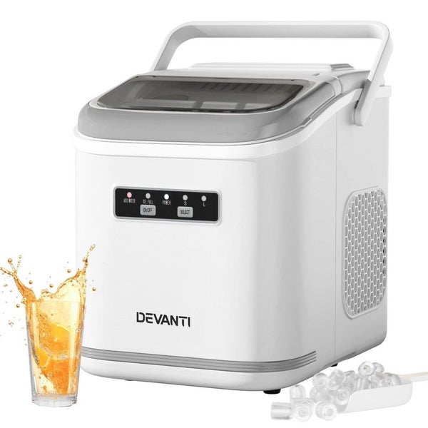 Devanti Ice Maker Machine Portable 12Kg Countertop W/Self Cleaning 1.3L White Carousel 1