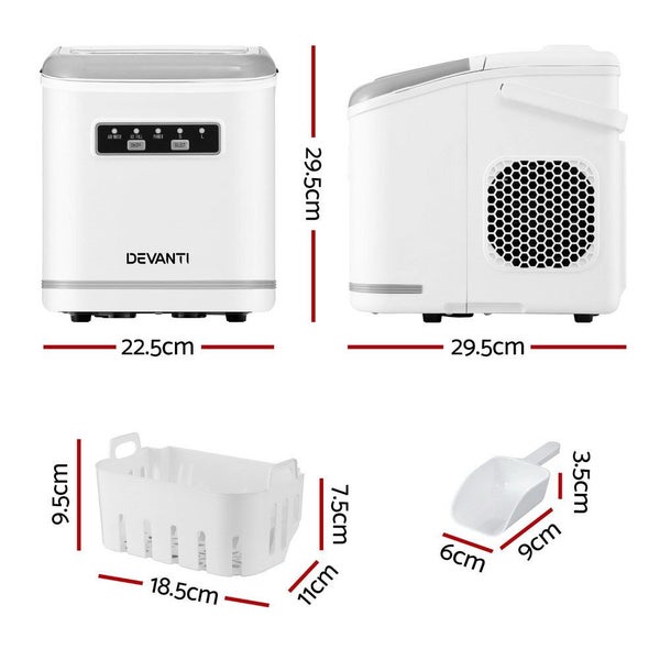 Devanti Ice Maker Machine Portable 12Kg Countertop W/Self Cleaning 1.3L White Carousel 2