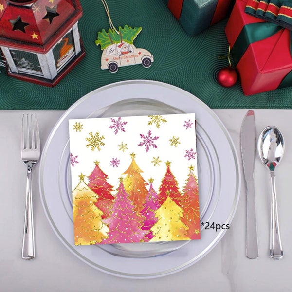 24 Pcs Christmas Disposable Paper Napkins Decorative Xmas Tree Printed Pape Carousel 1