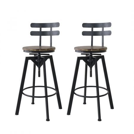 Levede Industrial Adjustable Swivel Bar Stools With Back Wood Counter Chairs x1 Carousel 2
