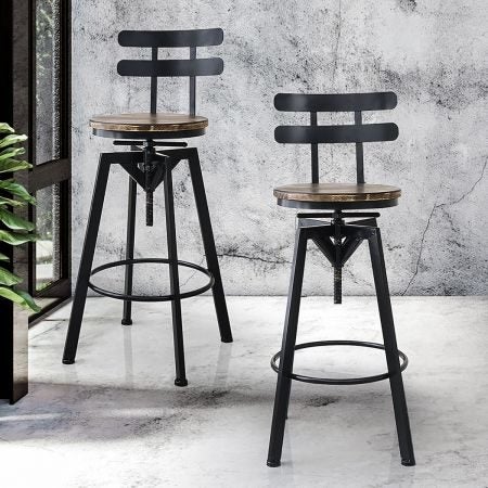 Levede Industrial Adjustable Swivel Bar Stools With Back Wood Counter Chairs x1 Carousel 1