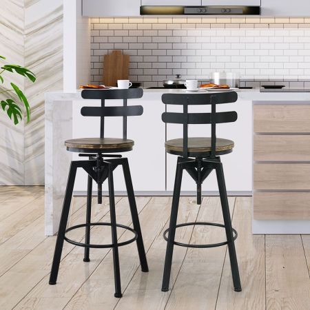 Levede Industrial Adjustable Swivel Bar Stools With Back Wood Counter Chairs x1 Carousel 8