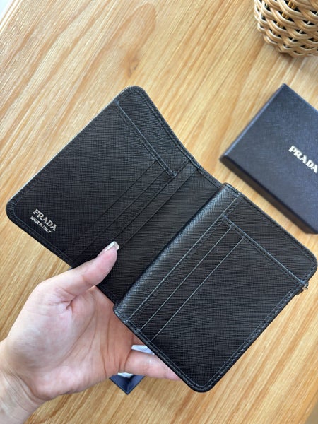 Prada Saffiano Triangle Bi-Fold Wallet - Nero64686187698818114