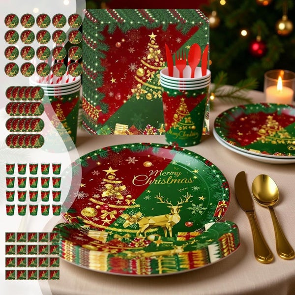 20 PCS Christmas Party Supplies, Red and Green Christmas Tree Dinnerware Ch Carousel 1