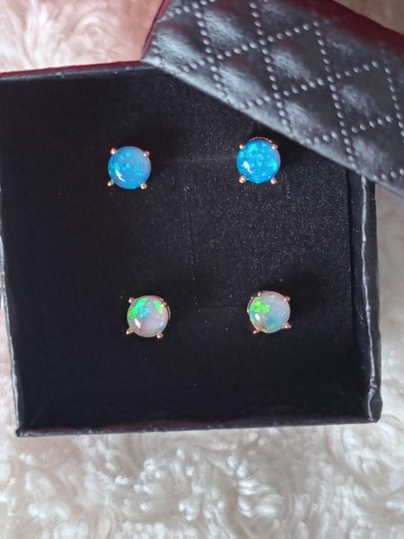 Genuine opal earrings round 6mm. 2 pairs boxed new .last box Carousel 1