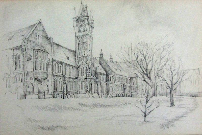 TOM ESPLIN "OTAGO UNIVERSITY" PENCIL DRAWING 1966 Carousel 1