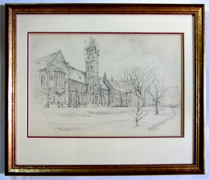 TOM ESPLIN "OTAGO UNIVERSITY" PENCIL DRAWING 1966 Carousel 2