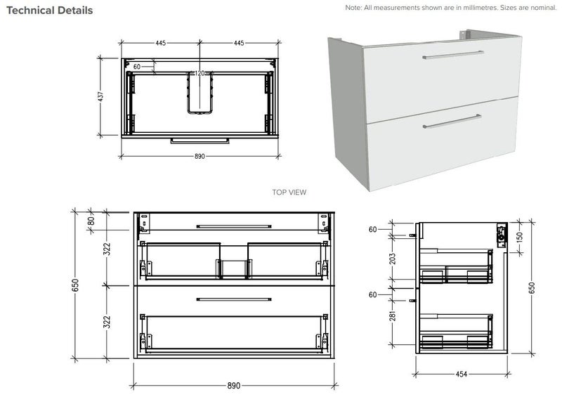900 HARROW WALL HUNG 2 DRAW VANITY IN ICEBERG WITH PONTI BASIN Carousel 4