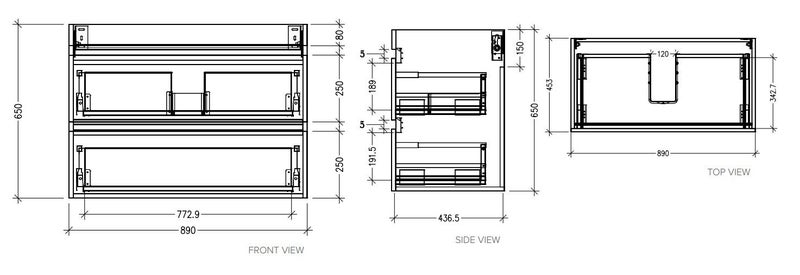 900 BROOKFIELD W/H 2 DRAWER VANITY - BURNISHED WOOD W/ VIA BASIN & COSMETIC DRAW Carousel 6