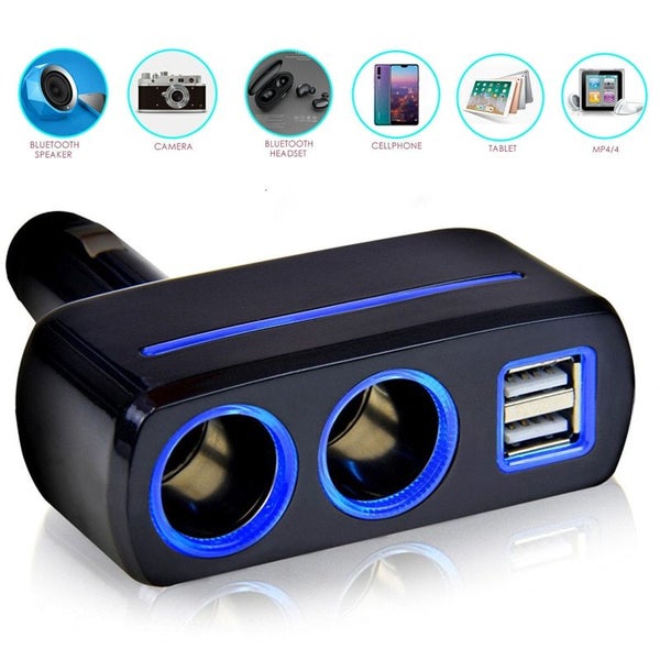 Dual Car Cigarette Plug Converter With Dual USB Adapter For Cars Carousel 1