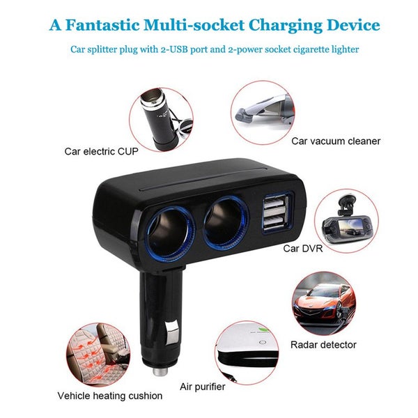 Dual Car Cigarette Plug Converter With Dual USB Adapter For Cars Carousel 2