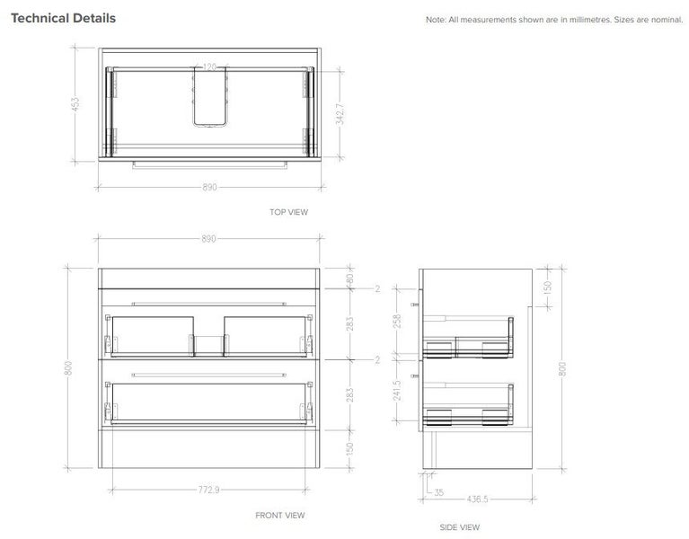 900 CITI FLOOR STANDING 2 DRAW VANITY IN GLOSS WHITE WITH PONTI BASIN Carousel 5