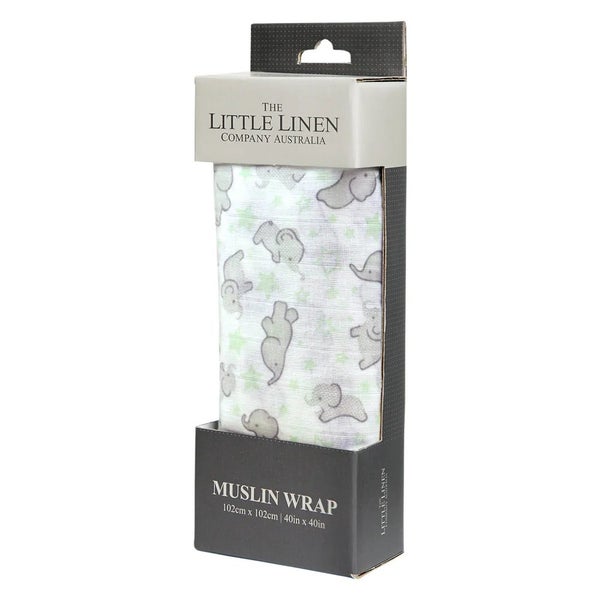 Little Linen Muslin Wrap Mint Elephant Carousel 1