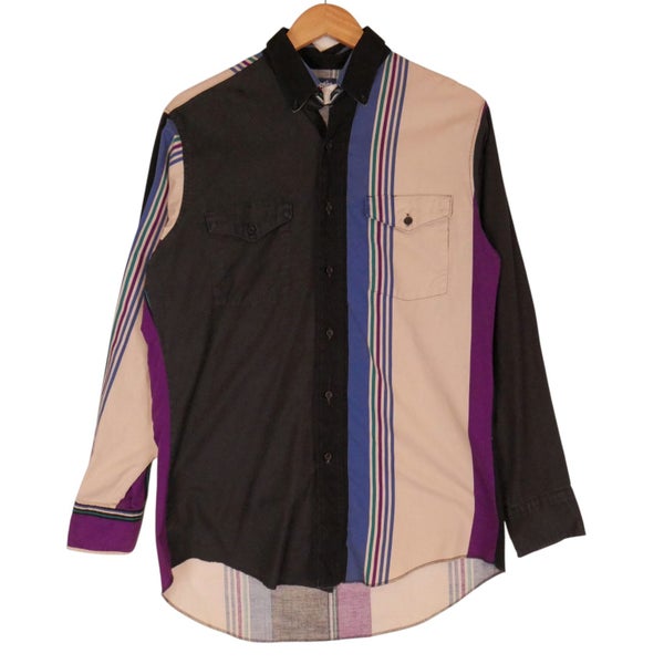 Vintage 90s Wrangler Stripe Cowboy Button Up Shirt Medium Carousel 1