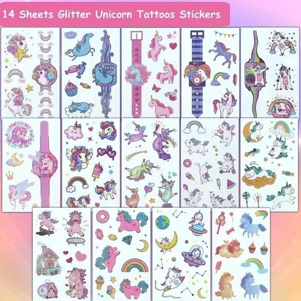 Tattoo Stickers - Glittering Unicorns - 14 Sheets64746807236867112